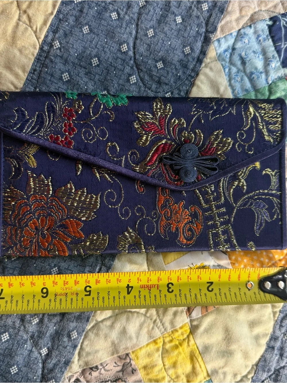 Vintage Brocade Clutch Wallet Travel Organizer Asian Floral Satin